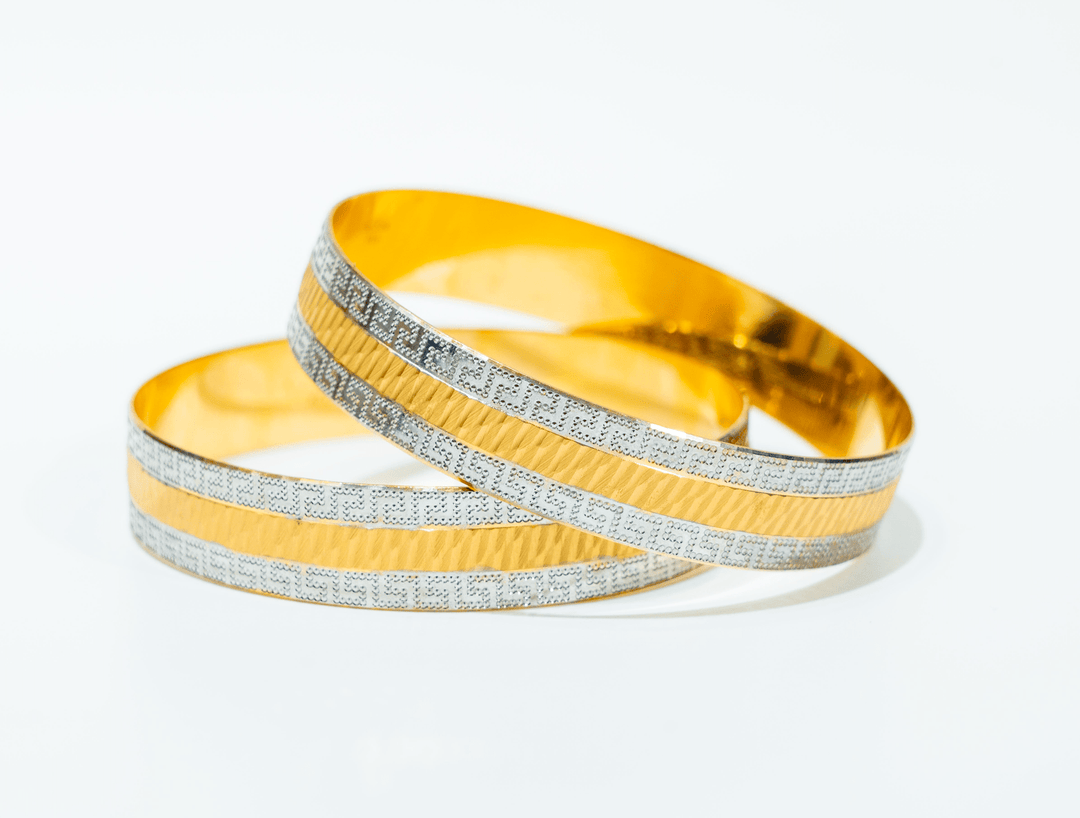 22k Two Tone Women's Bangles in Versace Inspired Border - Gobind Jewelers